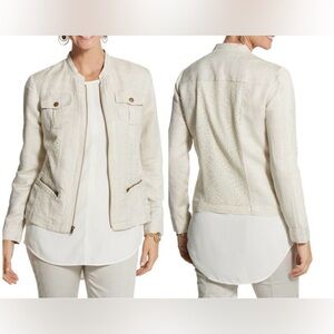 Chico’s Linen And Lace Mix Utility Jacket Chico’s Size 3